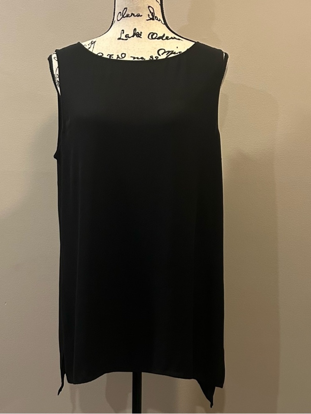 Eileen Fisher System Silk Georgette Crepe Bateau Neck Shell Top - Picture 2 of 7